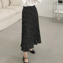 도트 주름스커트)플리츠/땡땡이치마/롱/패턴/쉬폰
