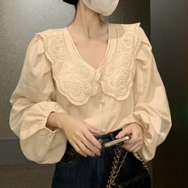 안녕릴리 여성 레이스 칼라 소프트 블라우스