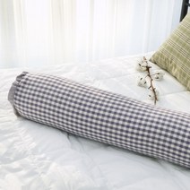 쿠션쿠니 깅엄체크 안고자는 롱 원형 누빔 솜포함 바디필로우 베개 쿠션, 퍼플