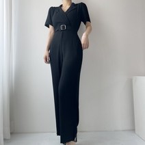 글램핏 / 여성 여름 린넨 벨트 하객 카라 반팔 점프슈트 3컬러