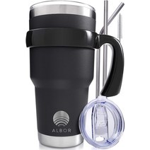 Insulated Tumbler with Lid & Straw 30oz 커피 Mug w/Handle 2 Lids accessories 112493, Black