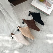 뽀글이 양털 퍼뮬 스퀘어 뮬힐 여성 털슬리퍼 6cm