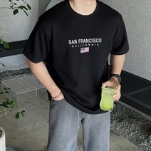 레스크 남자 샌프란 레터링 자수 오버핏 반팔티
