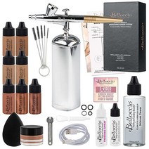 [정품] Belloccio 완벽한 무선 휴대용 에어브러시 화장품 메이크업 시스템 탠 파운, Handheld 1/4-Oz Set, Tan