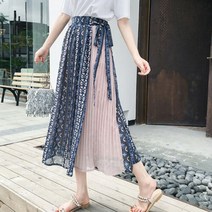 홍공장(당일출고) 쉬폰 주름 랩 스타일 롱스커트 스커트