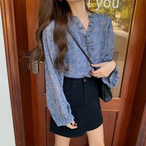 코디하기 좋은 데일리 코디룩 단정하고 세련된 블라우스 셔츠 가을 스위트 슬림 쉬폰 블라우스 여성 퍼프