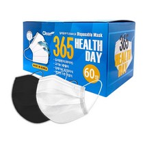 크린테크 365헬스데이 국산 일회용 귀안아픈 마스크 성인용 60매입(흰색/검정색/파란색/검정&회색), 파란색