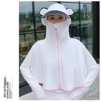 일체형 Q1071919 자외선차단 햇빛가리개 여성망토 썬캡 자외선차단 긴팔, 화이트
