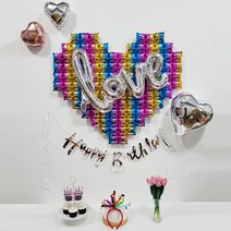 올리브파티 빅하트 풍선 월데코 가랜드 안경 머리띠 생일파티용품 세트, 레인보우