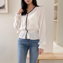 [수키] 배색 프릴블라우스 1071035