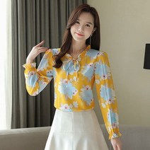 가을 시폰 여성 셔츠 블라우스 skyblue 긴 소매 여성 블라우스 꽃 v 넥 블라우스 여성 blusas de mujer 여성 탑