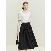 FSLE 꽃 자수 디자인 여성 화이트 반팔 셔츠 스퀘어 넥 템퍼러먼트 오피스 레이디 퍼프 소매 여름 블라우스