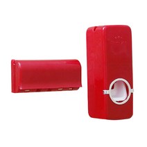 OEM 국산 자동 치약 짜기 칫솔꽂이 생활용품 욕실세트 화이트/레드, 1개, Red_