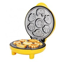 OXPHIC미니 전기 와플 메이커 7 홀 아침 식사 기계 만화 및 얼굴 모양 기계 1000W, Yellow+EU
