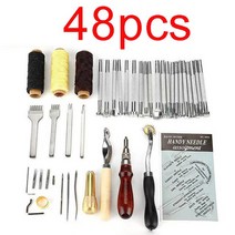셀프 29/48pcs 전문 가죽 공예 도구 수리 키트 손 바느질 펀치 조각 작업 안장 액세서리 DIY 세트, [02] 48Pcs set