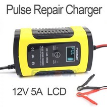FOXSUR-12V 5A 오토바이 자동차 배터리 충전기 유지 보수 및 탈황제 스마트 펄스 수리 충전기 LCD 디스플레이, AU-Plug