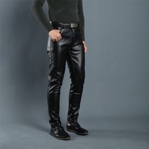 남자 가죽 레더 바지 바이크 클럽 공연 남성용 신축성 있는 하이 웨이스트 경량 캐주얼 PU 얇은 봄 여름