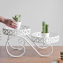 엔틱 인테리어 받침대 식물선반 거치대 철제 화분다이 정리대, 너우2단화분대 블랙