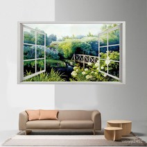 뮤럴벽지 비스코스 벽 스티커 3D 입체벽화 PVC 스티커 모의창문 자연풍경 장식 60*40cm/150*100cm, 026