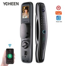 지문인식기 얼굴 인식 지문 스마트 잠금 장치 카메라 포함 Tuya 앱 Wifi 카드 해제 디지털 전자 도어락, 03 Sliver 6068 Square
