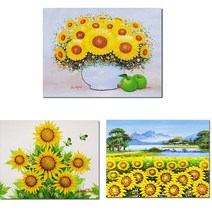 진품 / 부자되는 해바라기 꽃 사과 그림 생기 청사과 풍경 액자 유화 현관 거실 사업장 액자 돈들어오는 부자되는 금전운그림