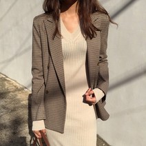 대행사 오피스룩 빈티지 더블 브레스트 오피스 숙녀 격자 무늬 블레이저 롱 루스 자켓 houndstooth 정장 코트 자켓 여성 블레이저 여성 2021