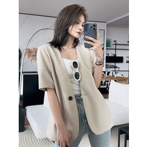 여름 반팔 자캣 베를린 신생 정장 FDY 탄성 통근 가능 v 넥 반팔 칼라리스 슈트 재킷 린넨