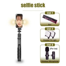 모노포드 삼각대 카메라 스마트폰 스탠드 무선 스틱 액션 용 라이트가있는 접이식 모노 폰, 두 개의 가벼운 ios 마이크