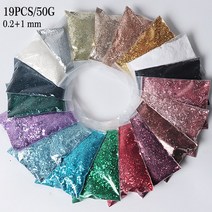 네일 네일 아트 장식용 레이저 청키 글리터 파우더 키트 19 백/50g 혼합 육각 스팽글 벌크 홀로그램 파이, 08 50GJY-19PCS