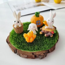 봄날 봄소품 토끼 미니어처 피규어 인조잔디 인테리어 가든 장식 소품, 나무그루터기