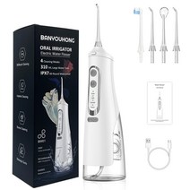 구강세척기 물치실Banyouhong- 구강 치과 휴대용 세척기 물 치실 USB 충전식 4 모드 IPX7 310ML 치아 청소, 01 BW01  White