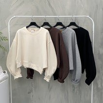 행복여[신상무배]슈가 언발 밑단 퍼프 소매 세미 크롭 맨투맨 티셔츠