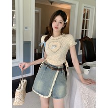 플라워 하트 반팔티셔츠 스파클링 레이스 빈티지 하이웨이스트 디자인 느낌 힙 a라인 팬츠 스커트 여