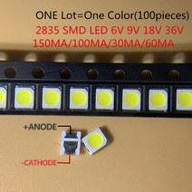 고휘도 SMD LED 2835 1W 흰색 1000 개/개입 6V 18V 150MA/100MA/30MA/60MA/, 한개옵션1, 01 9V100MA