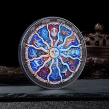 45mm 다채로운 열두 별자리 운 동전 태양 문 신 청동 수집품 금속 기념품 선물 별자리