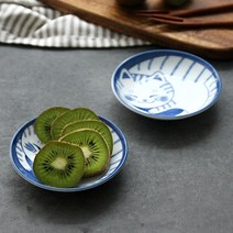 오반자이 블루네코 접시 일본 그릇 식기, 블루네코 접시 10cm[줄무늬], 1개