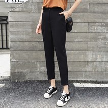 쁘띠꼬모 여성 9부 슬림핏 세미 배기 와이드 팬츠 베이지 바지 검정 여자 블랙