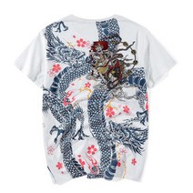 조폭 티셔츠 화려한 그림 천둥 신 용 자수 패턴 반팔