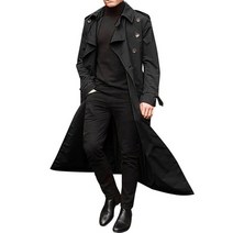 트렌치 코트 남성 롱 슬림 더블 브레스트 옷깃 윈드 브레이커 패션 가을 겨울 롱 디자인