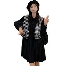 라운드 손뜨개 여자로브 흰색니트티 이쁜 하운드체크 조끼 예쁜 여자롱 네이비 여성니트 오버핏베스트