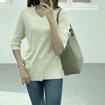 [바보사랑] 여자 브이넥 데일리 금사 니트 무지 티셔츠