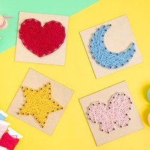 [클릭해바] 스트링 아트 만들기 체험활동 민화 실 공예 나무 DIY 돌봄 행사 유치원 꾸미기 교재 어린이 세트 재료 키트, 스트링아트(하트)+스티커