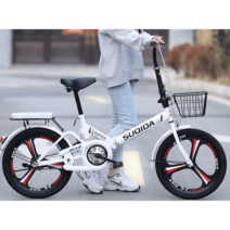 폴딩 바이크 초경량 미니벨로 출퇴근 휴대용 자전거, 싱글스피드 블랙  패키지16인치