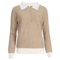 샵앤 [샵앤] 배색 카라넥 반오픈 여성 긴팔 니트 티셔츠 LB-WKN-2220-카멜