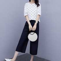 [Ef10] 심플 도트 블라우스 와이드 9부 팬츠 상하의코디_ 02108EA