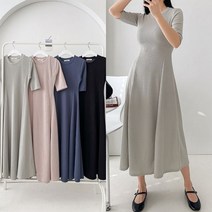 567스타일 슬림핏 골지 스판 반팔 A라인 롱원피스 봄 여름 타이트