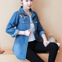 브이너스 헤이즐- 꽃 자수 포인트 워싱 데님 롱 셔츠s t 자켓