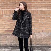 여성용 루즈핏 체크 모직 코트 정장 자켓 잠바 데일리룩 빅사이즈S220929001