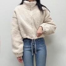 VANANA2 여성 뽀글이 양털 루즈핏 하이넥 데일리 스트링 크롭 점퍼 3color