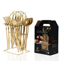 Run 기술 스테 인리스 명품 수저 세트 24벌, 골든